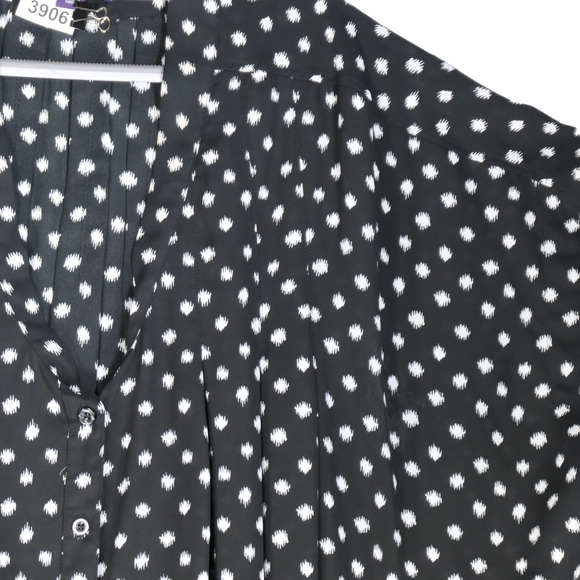 Roamans Blouse Womens Size 32W Button Front Black White Sheer Bow - Picture 6 of 10